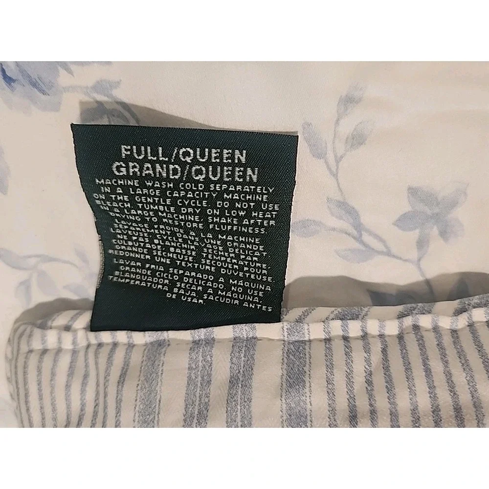 Shelter Island Ralph Lauren Blue White Roses Floral Stripes Full Queen Comforter
